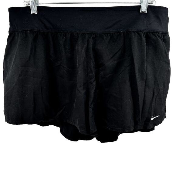 Nike Active Board Shorts Swim Pull On Mid Rise Logo Stretch Beach Black 1X - Picture 2 of 5